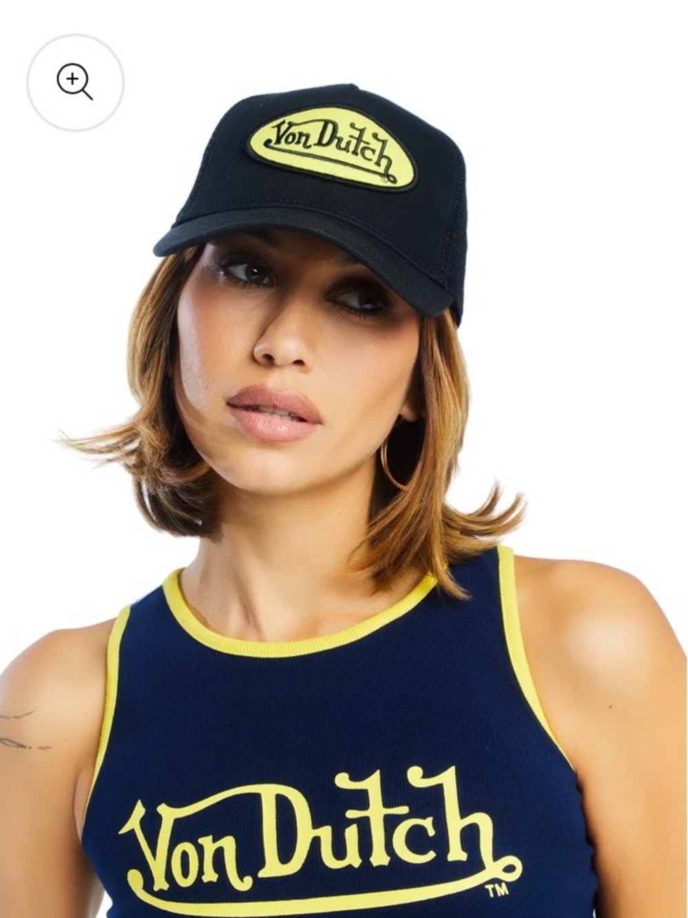 VON DUTCH Black Trucker Cap with Yellow Logo Patch